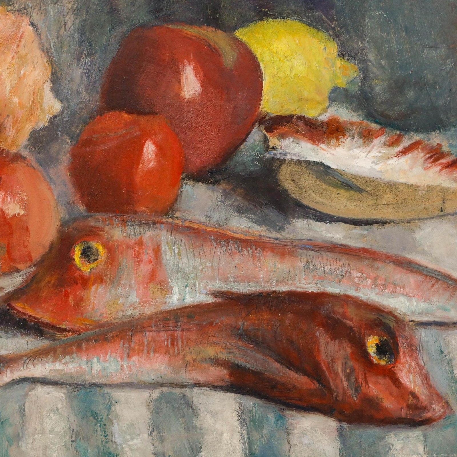 Cecile Hertz Eyrolles (1875 1974) Mid 20th Century Oil, Fruit And Fish photo Art