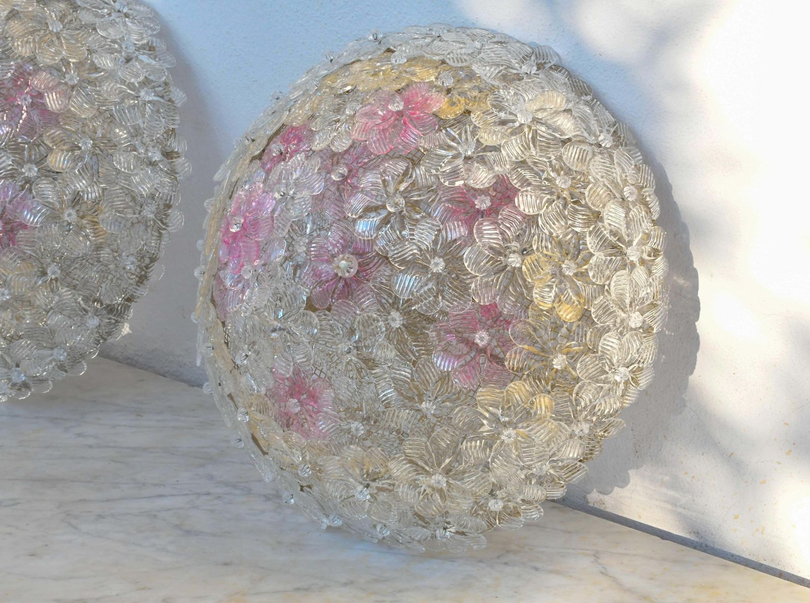 Amazing Set Of 2 Murano Glass Ceiling Flower By Seguso For Venini photo Lighting