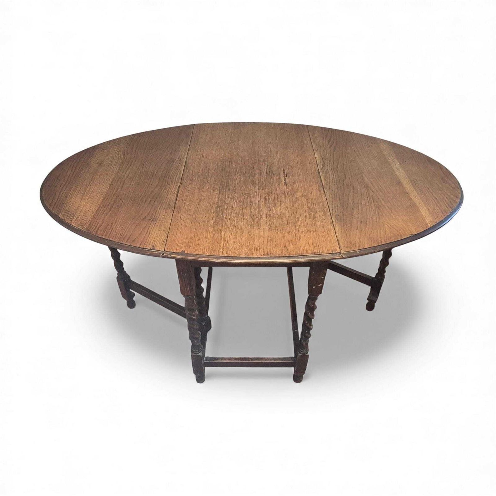 Antique Oak Gateleg Dining Table With Barley Twist Legs – Drop Leaf Farmhouse Table