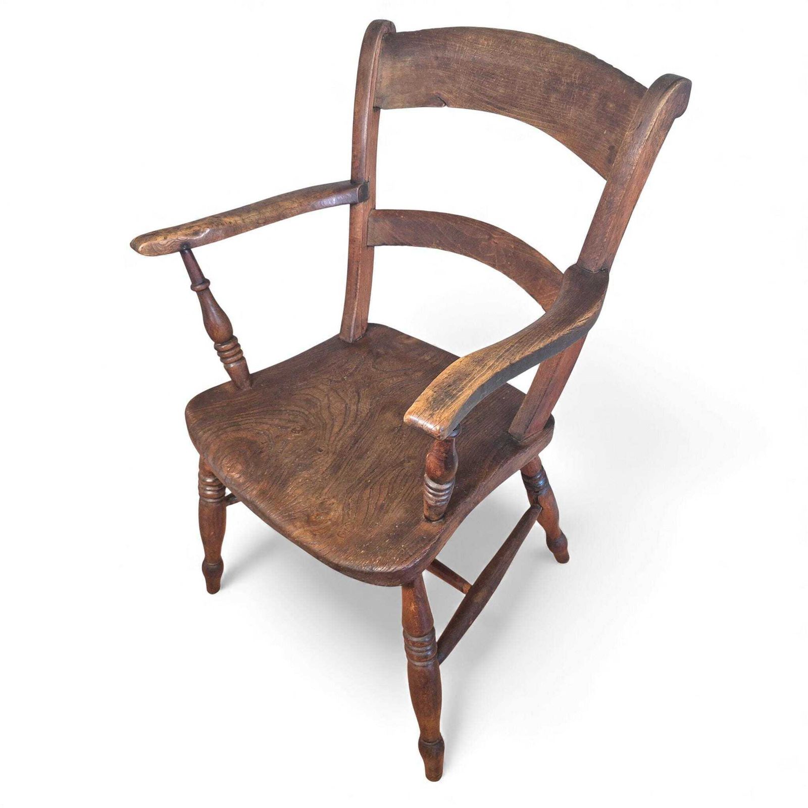 photo for sale Antique Beech & Elm Country Armchair – 19th Century Bow Back Elbow Chair With Maker’s Stamp