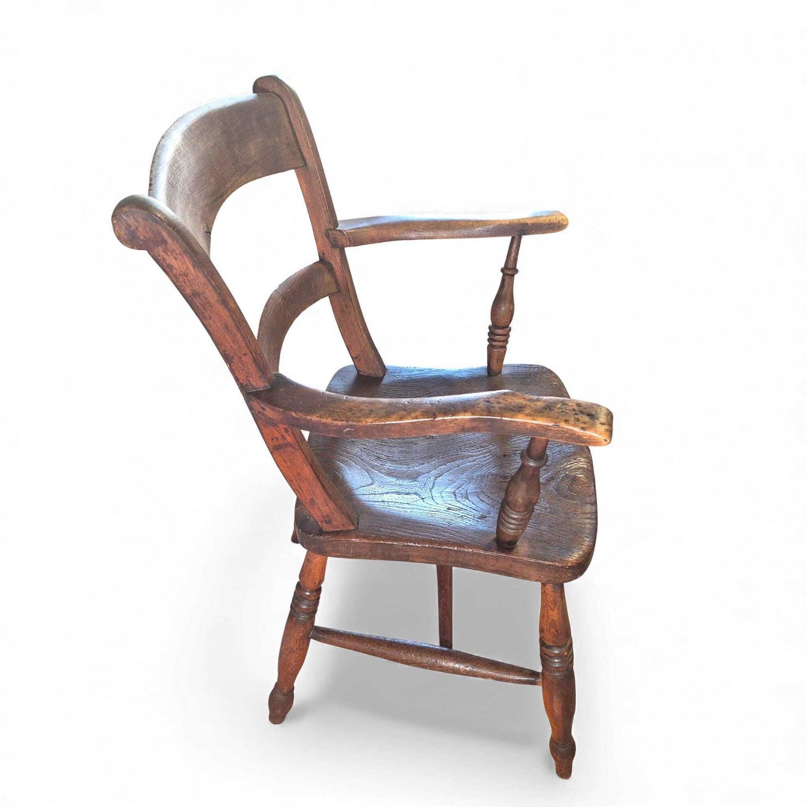 photo buy Antique Beech & Elm Country Armchair – 19th Century Bow Back Elbow Chair With Maker’s Stamp