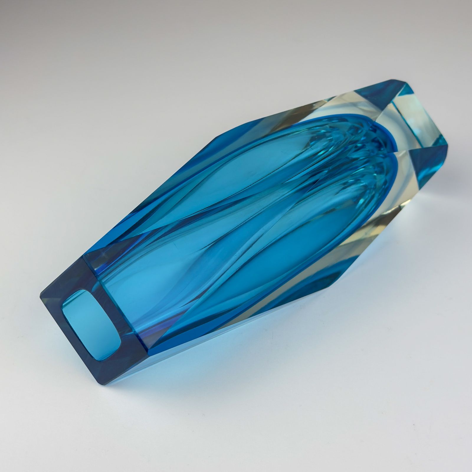 photo for sale Sommerso Blue Murano Glass Vase, Style Flavio Poli, Italy 1970s