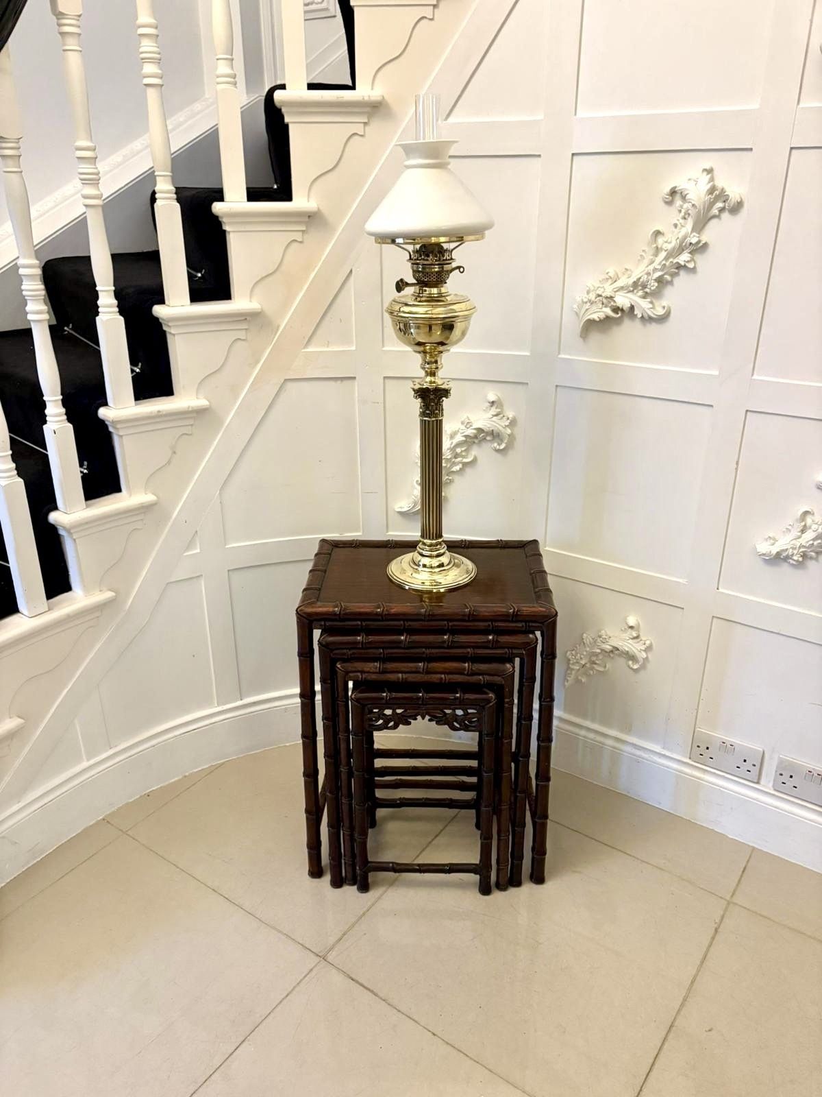 Antique 19th Century Carved Faux Bamboo Freestanding Nest Of Tables photo vinterior