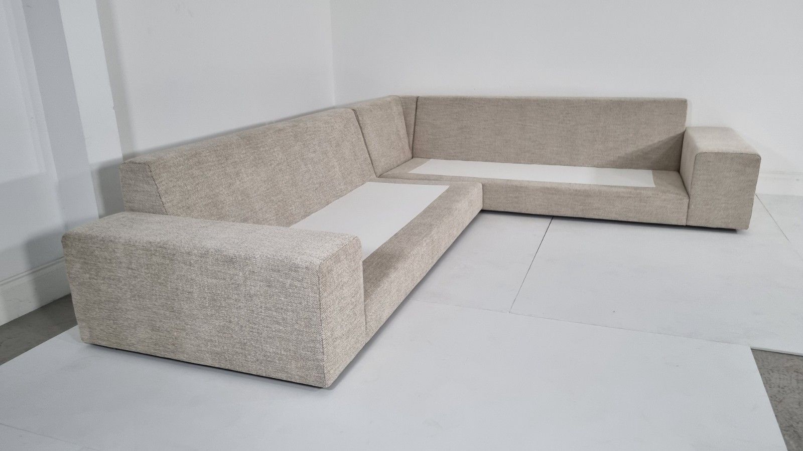photo buy Ligne Roset Exclusif Corner Sofa In Cream And Slate Grey Interwoven Fabric