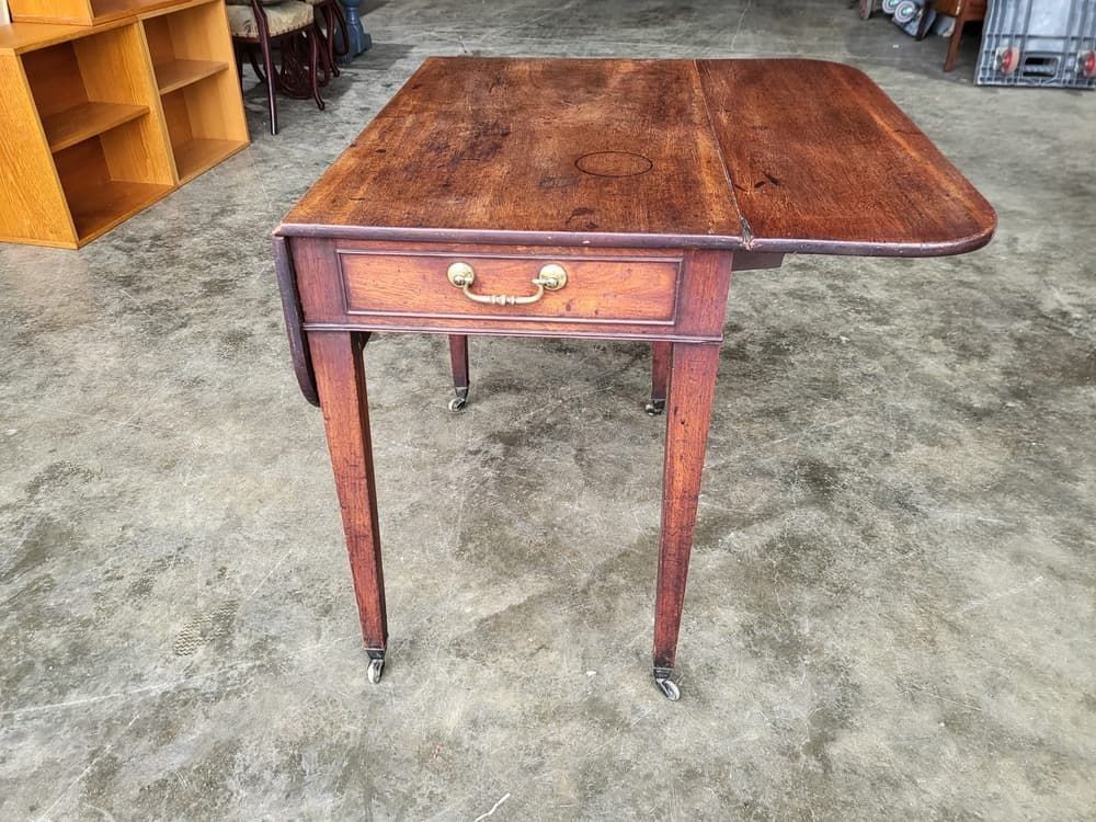 Antique Victorian Pembroke Drop Leaf Dining Occasional Table Drawer photo vinterior