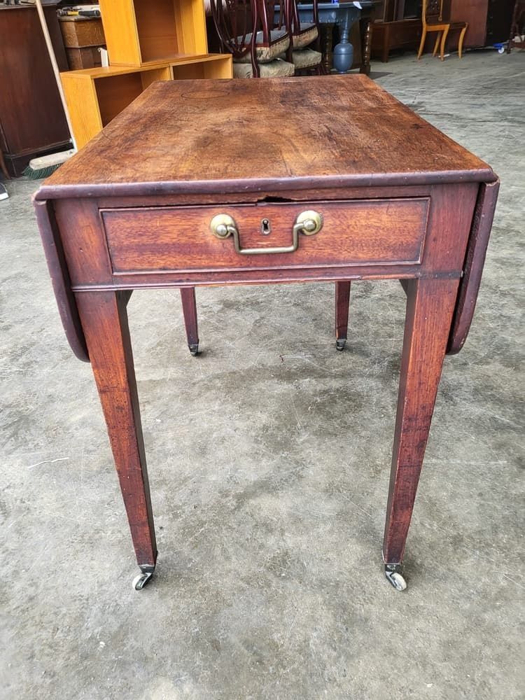 photo furniture Antique Victorian Pembroke Drop Leaf Dining Occasional Table Drawer