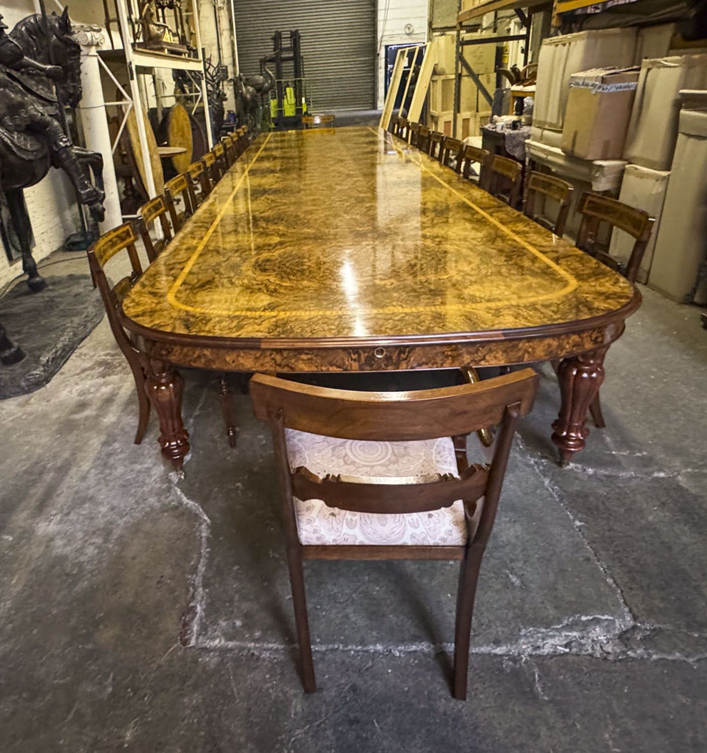 Huge Bespoke 22ft Burr Walnut & Crossbanded Dining Table & 22chairs photo 32500.0