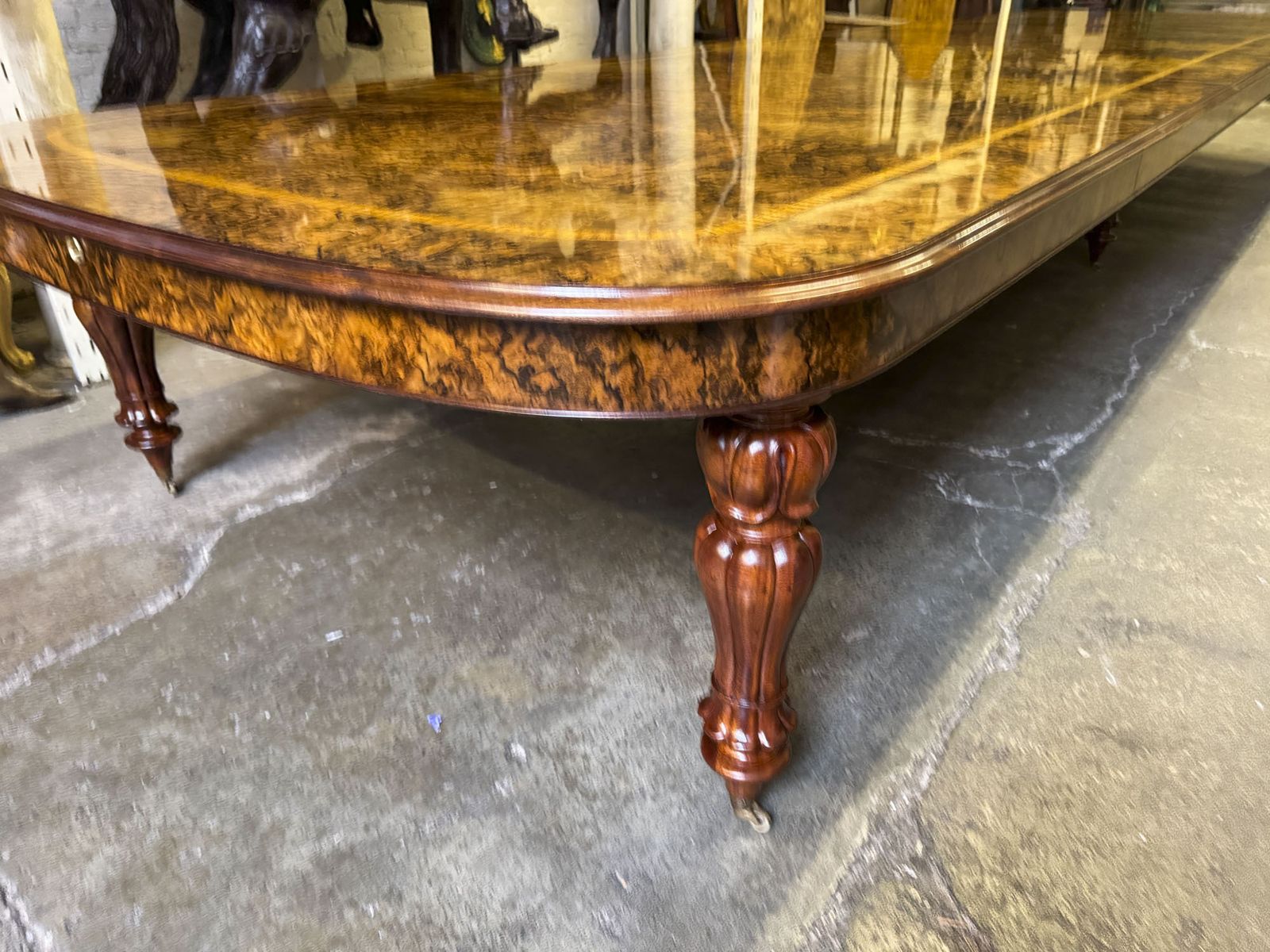 photo buy Huge Bespoke 22ft Burr Walnut & Crossbanded Dining Table & 22chairs