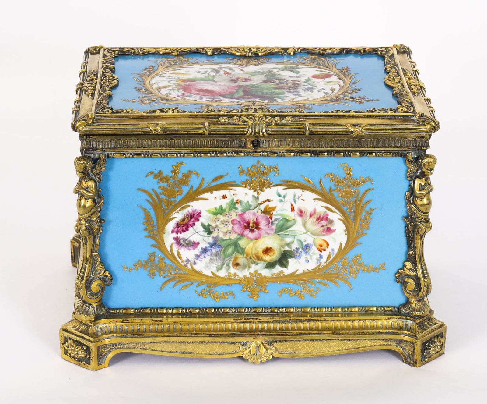 Antique French Sevres Porcelain And Ormolu Jewellery Casket C1860 19th C photo furniture