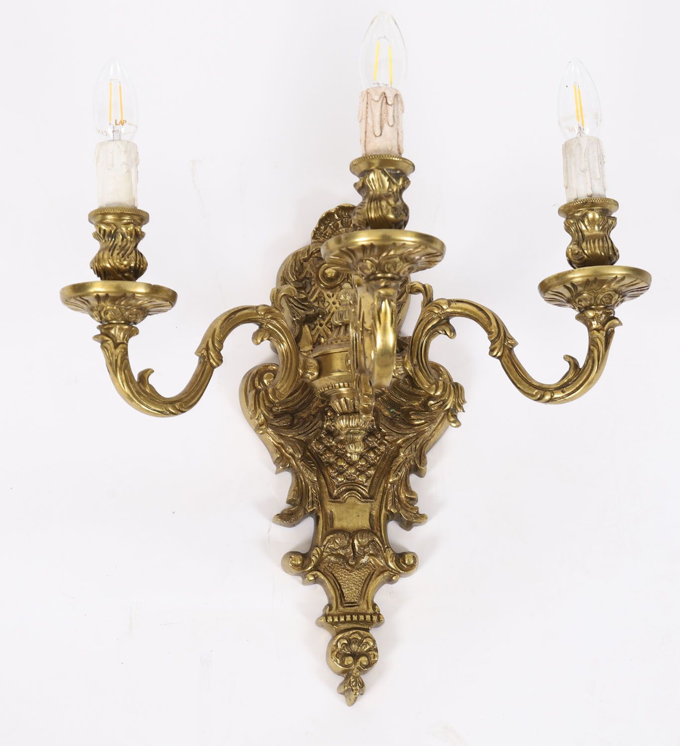 Pair Of French Louis Revival 3 Branch  Ormolu Wall Lights C1900 photo for sale