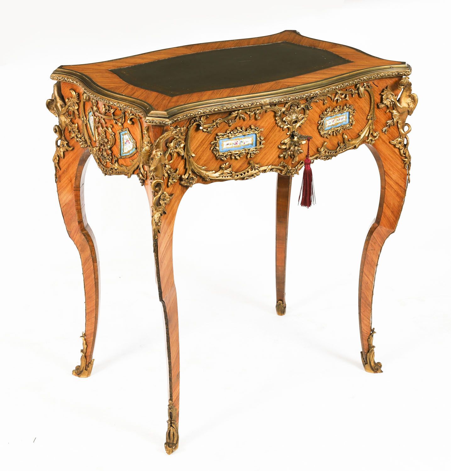 Fine Antique French Kingwood Ormolu Bureau Plat  Desk After Linke 19th C