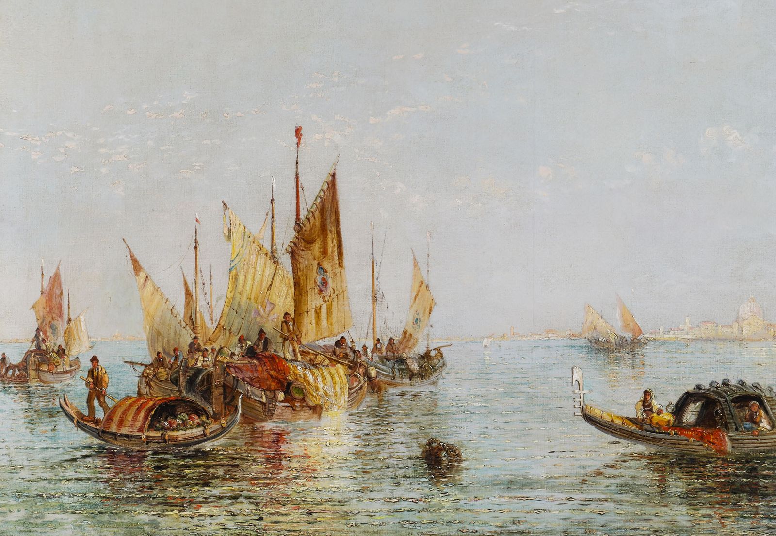 Antique Oil Painting "The Lagoon Venice" Jane Vivian 19th C photo for sale