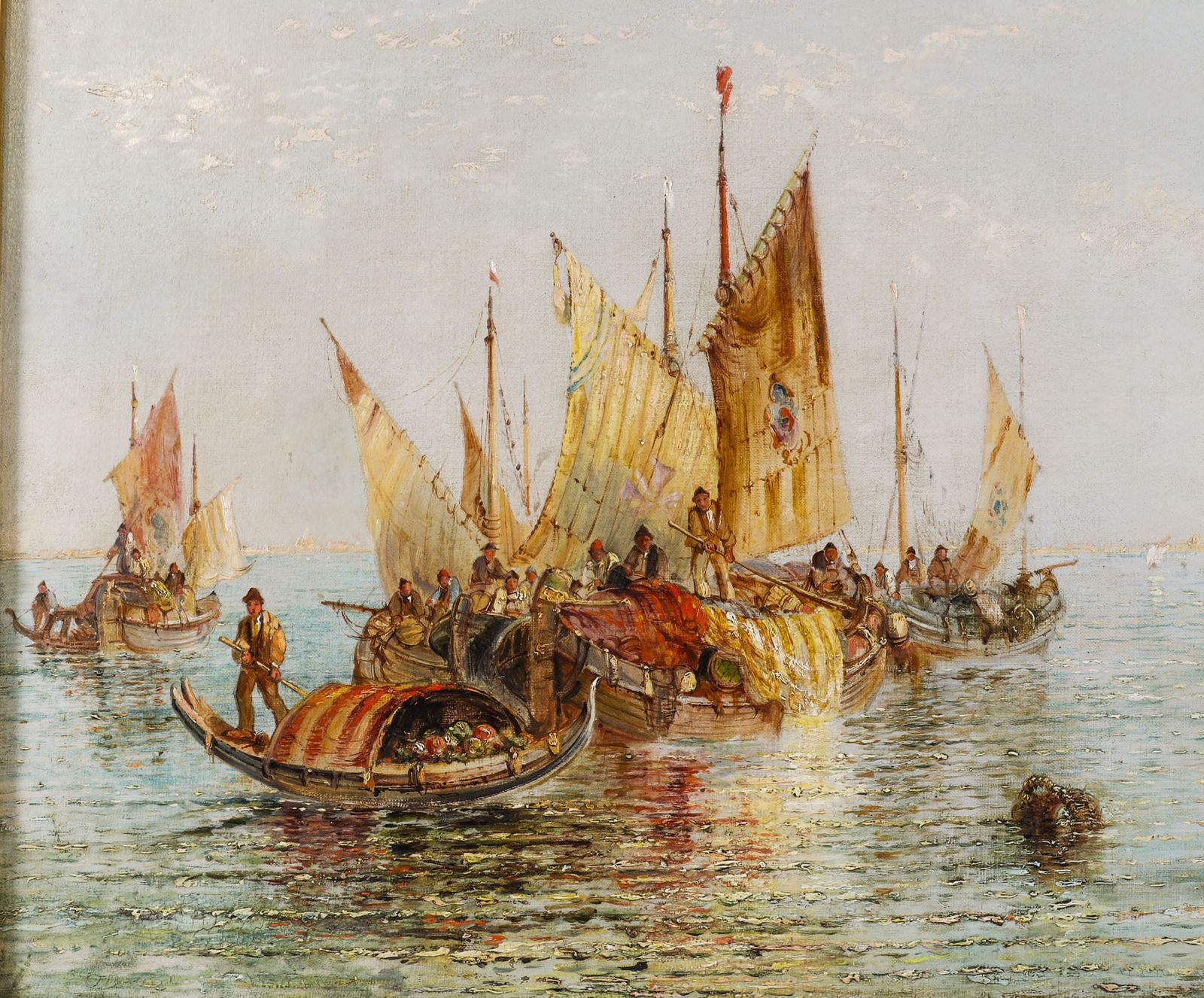 Antique Oil Painting "The Lagoon Venice" Jane Vivian 19th C photo Art