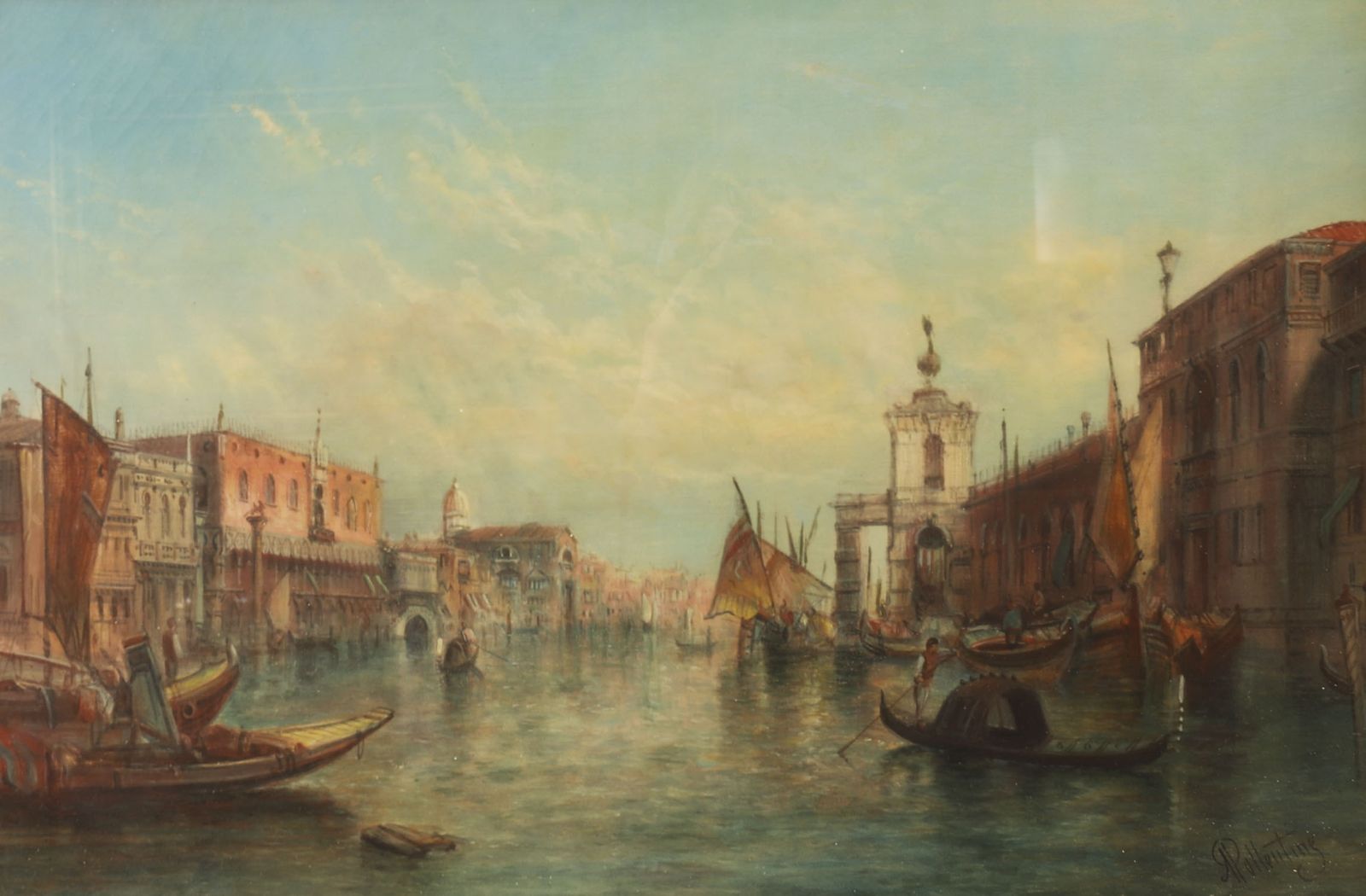 Antique Pair Oil Paintings Grand Canal Venice Alfred Pollentine  19th C photo for sale