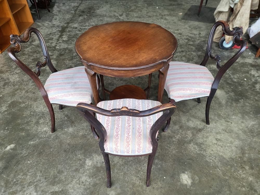 photo for sale Antique Round Occasional 2 Tier Side Dining Table Tapered Legs