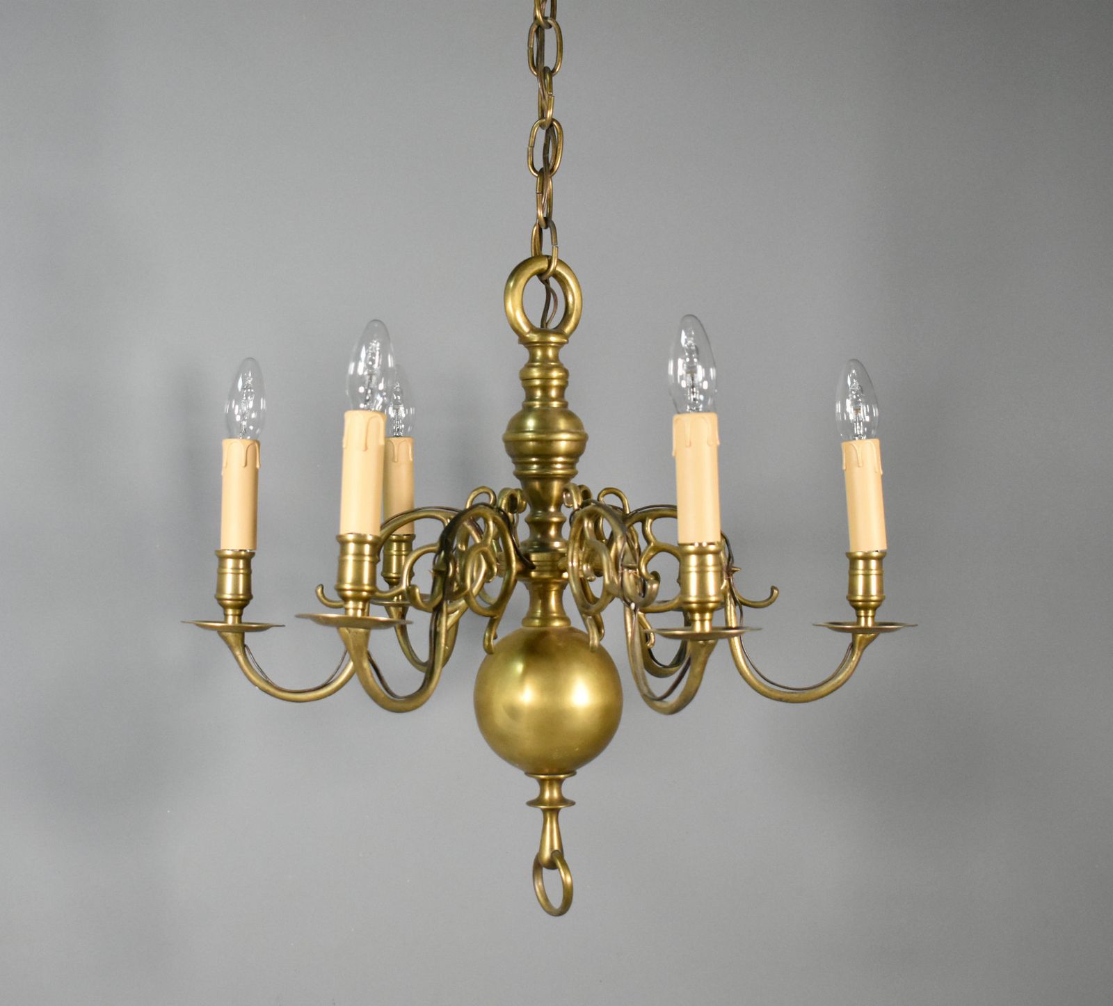 Six Arm Antique Dutch Bronze Chandelier