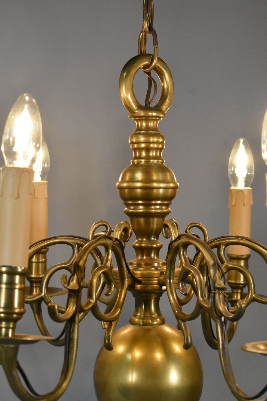 photo for sale Six Arm Antique Dutch Bronze Chandelier