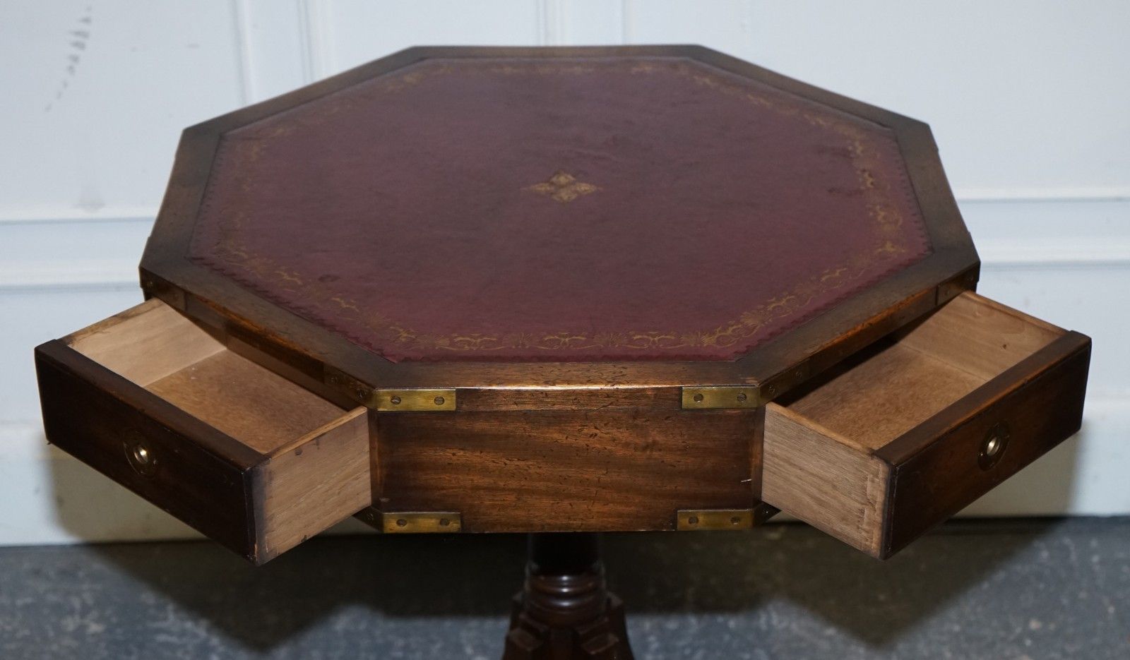 photo for sale Revolving Military Campaign Burgundy Leather Drum Side End Table Bevan Funnell