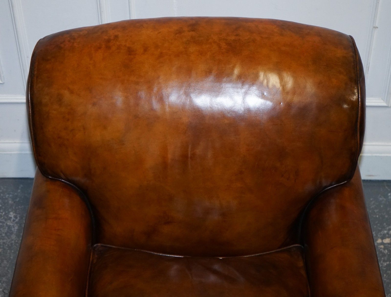 6500.0 Large Pair Howard Style Hand Dyed Leather Armchairs Feather Filled Cushions photo