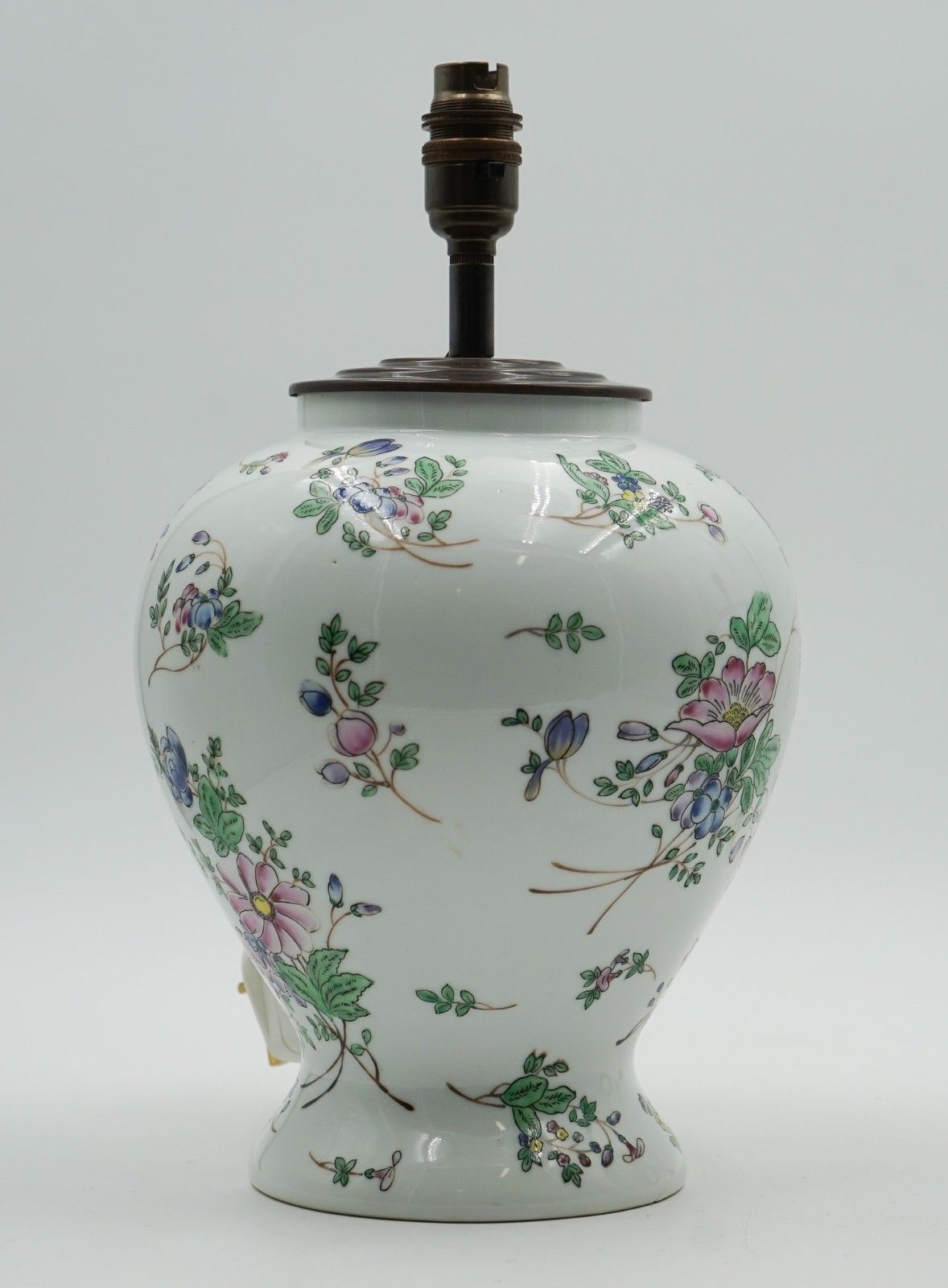 Pair Of 1960's Chinese Qianlong Nian Zhi Porcelain Vases Converted Table Lamps photo for sale