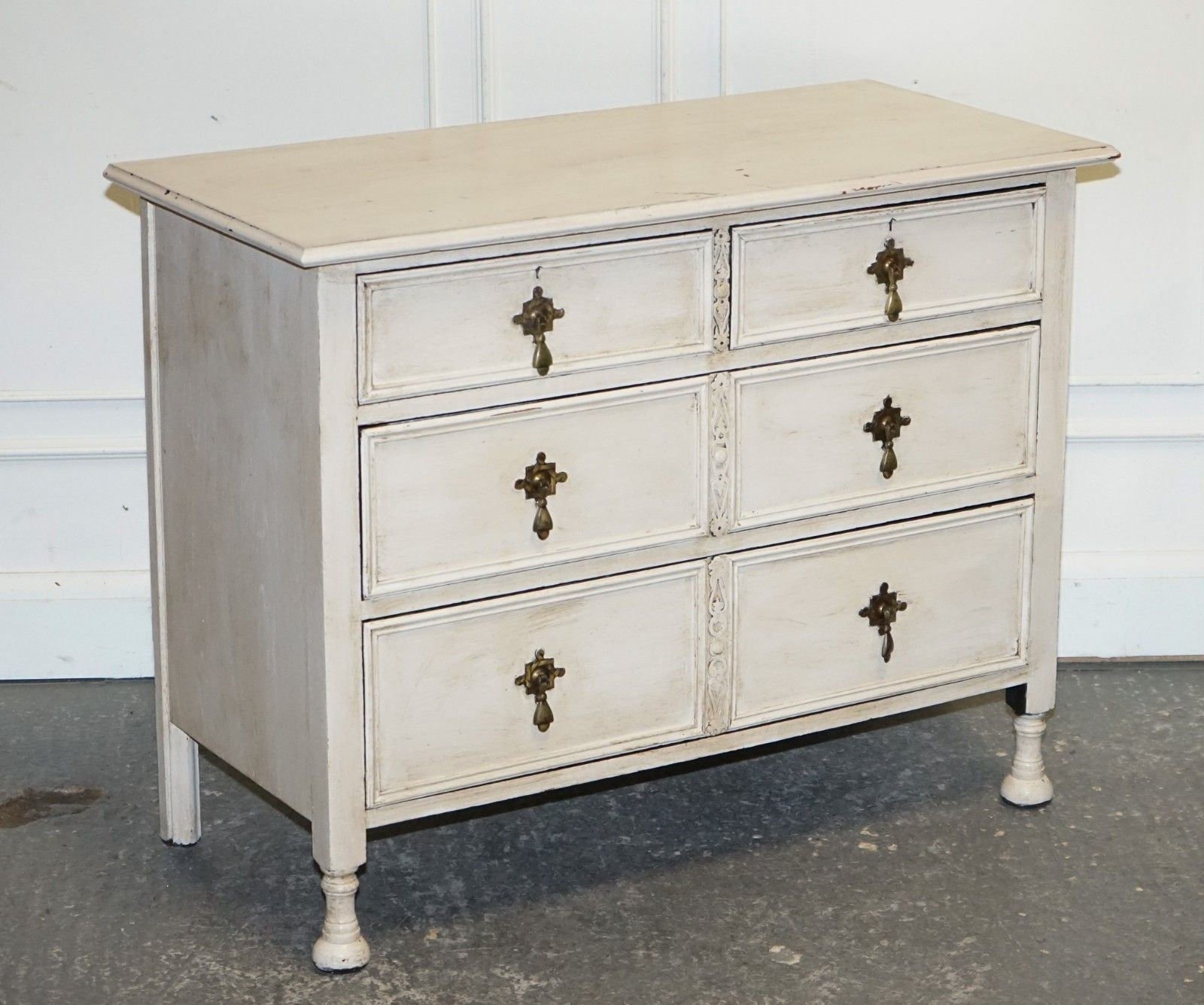 Antique Victorian Hand Painted Ivory White Chest Of Drawers With Brass Handles photo furniture