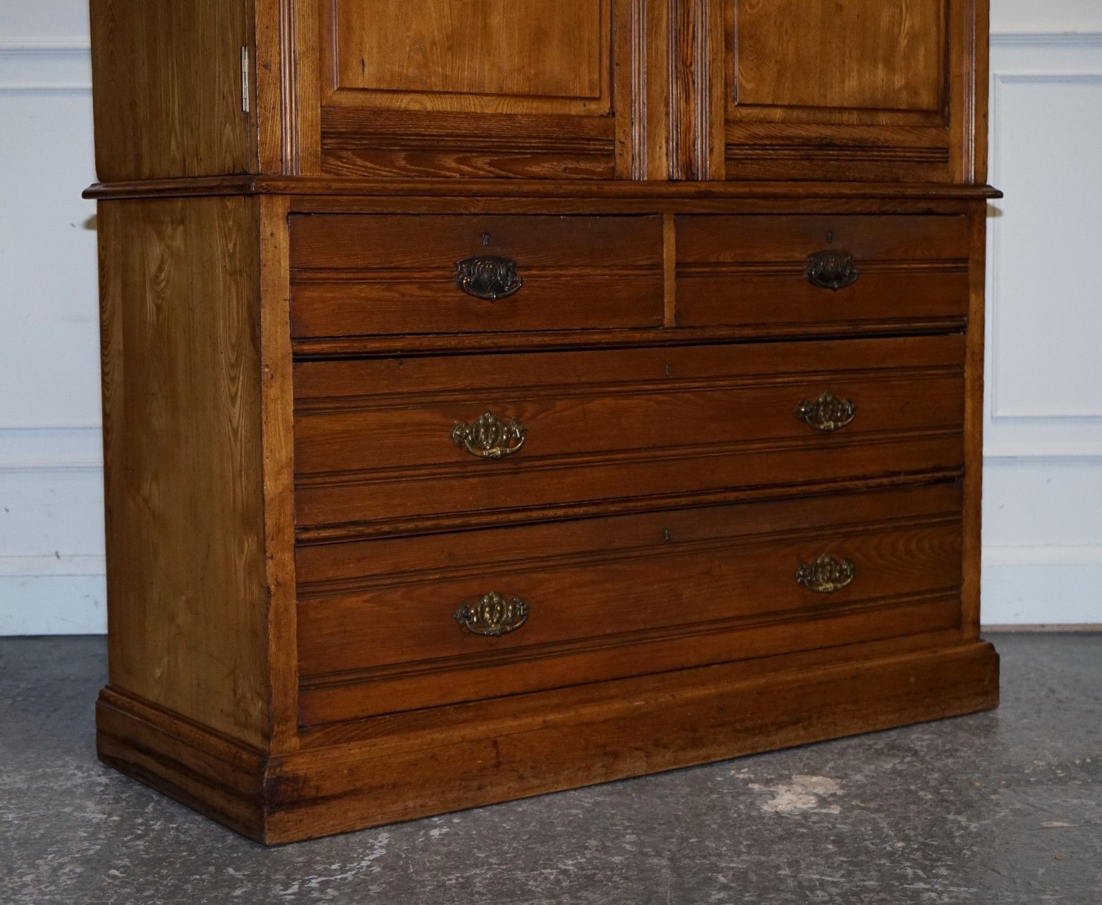 Antique Victorian English Oak Linen Press Wardrobe With Four Drawers photo Furniture