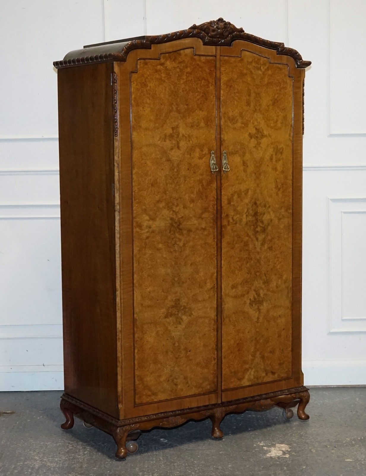 Victorian Queen Anne English Art Deco Burr Walnut Two Door Wardrobe photo furniture