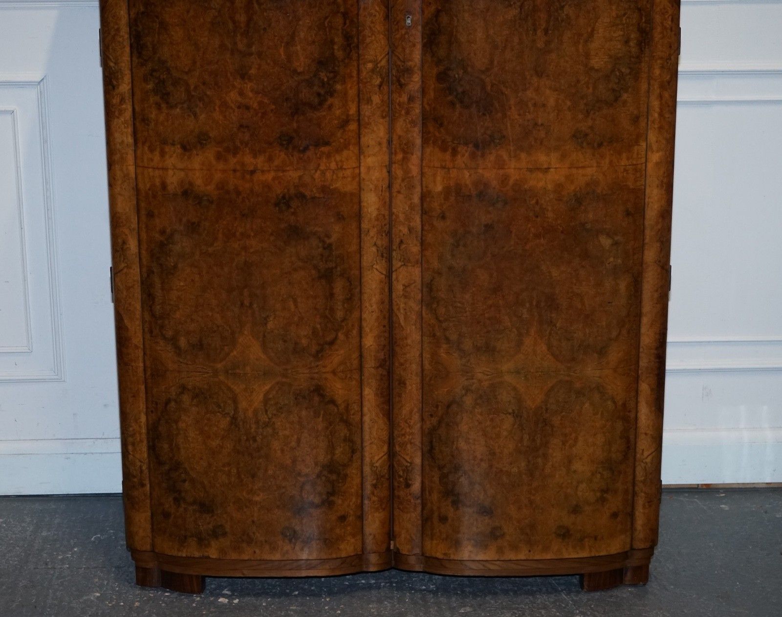 Antique Circa 1930's English Burr Walnut Art Deco Two Door Wardrobe photo 2250.0