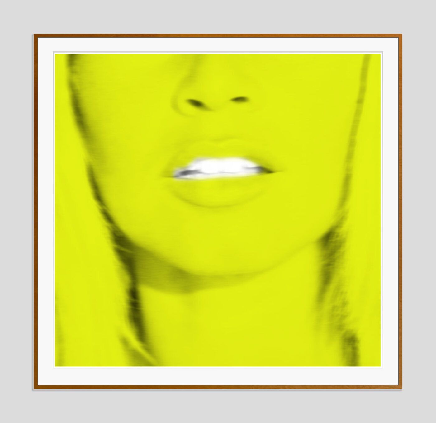 Batik 'Atomic Bardot Yellow' Signed Limited Edition Print Framed In Brown photo furniture