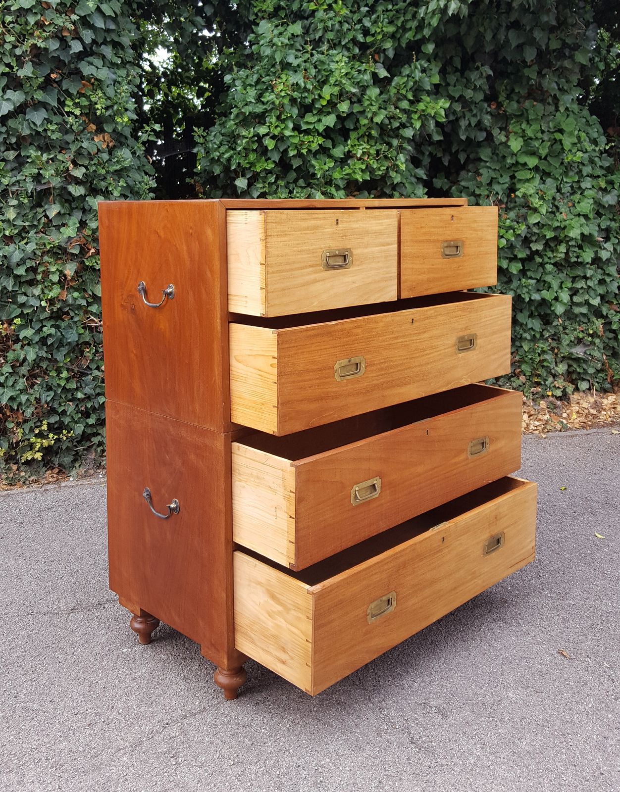 Antique Military Campaign Teak Chest Of 5 Drawers photo furniture