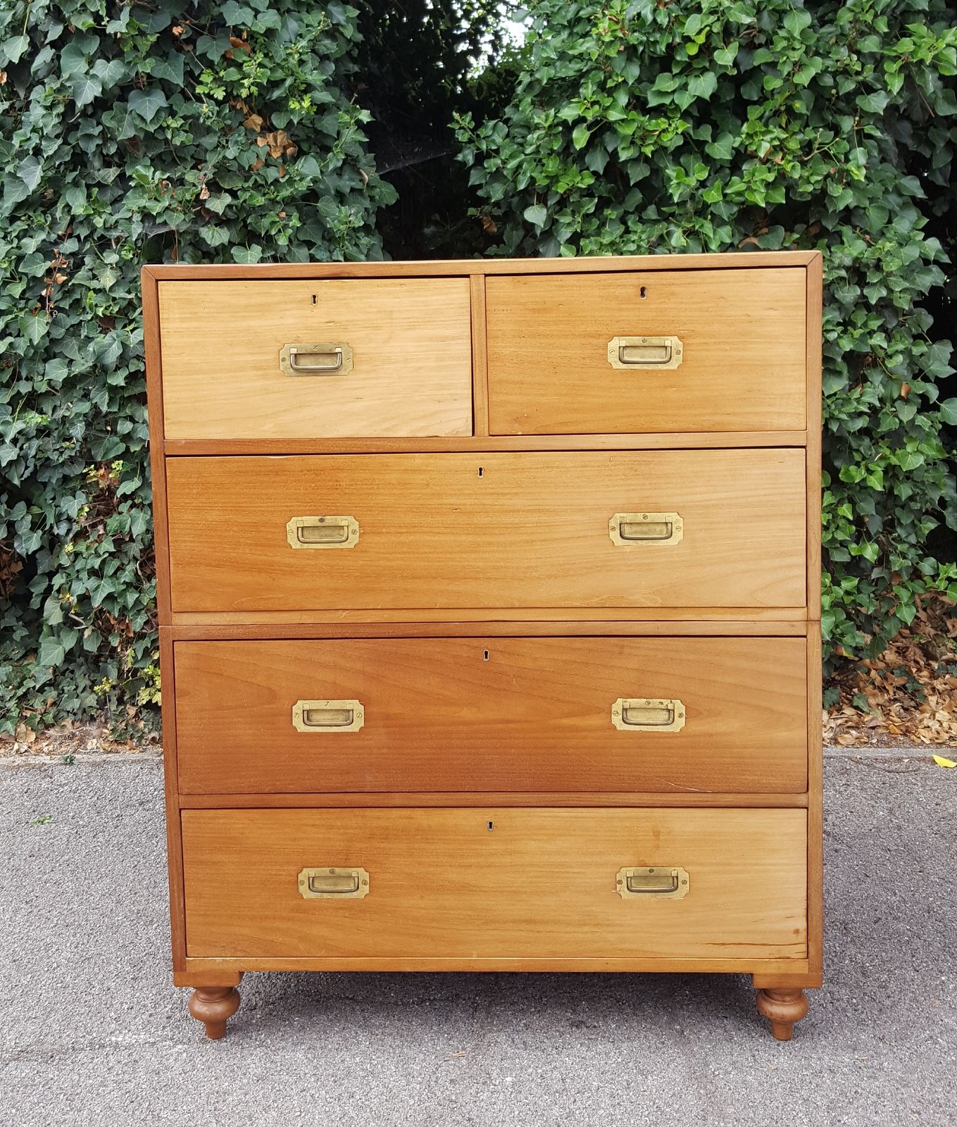 Antique Military Campaign Teak Chest Of 5 Drawers photo vinterior