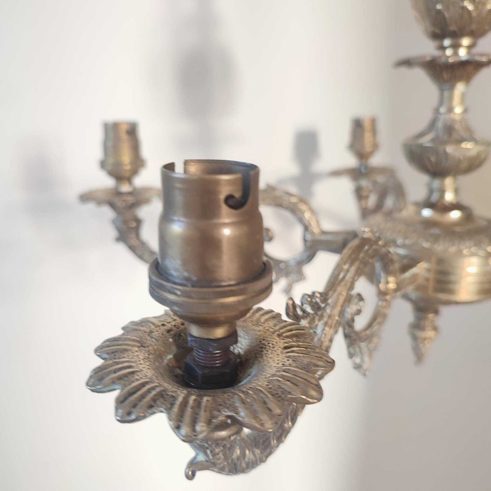photo furniture Antique Brass Five Arm Chandelier – Ornate Rococo Revival Ceiling Light (C.1900)