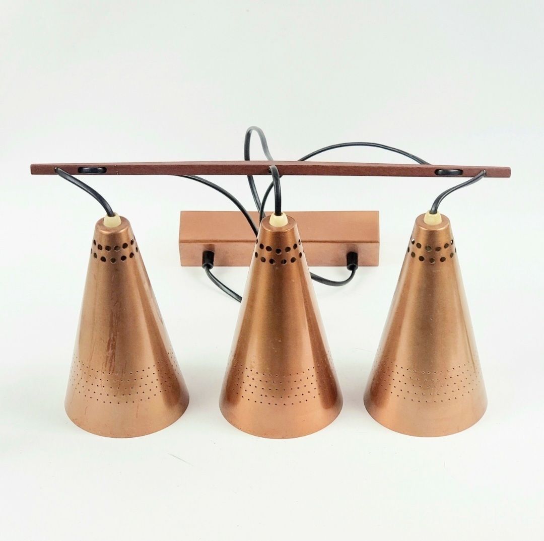 Mid Century Scandinavian Copper & Teak Triple Pendant By Hans Agne Jakobsson, Sweden, 1950s photo 640.0
