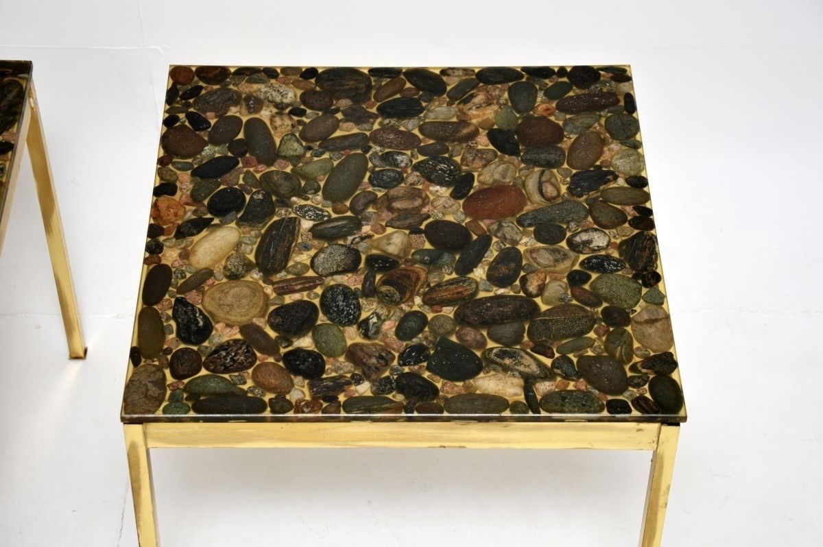 Pair Of Vintage Swedish Brass And Stone Side Tables photo 1034.0
