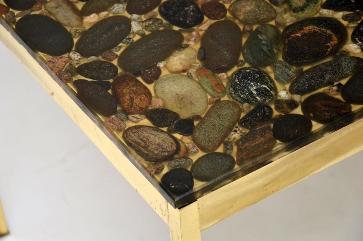 Pair Of Vintage Swedish Brass And Stone Side Tables photo buy
