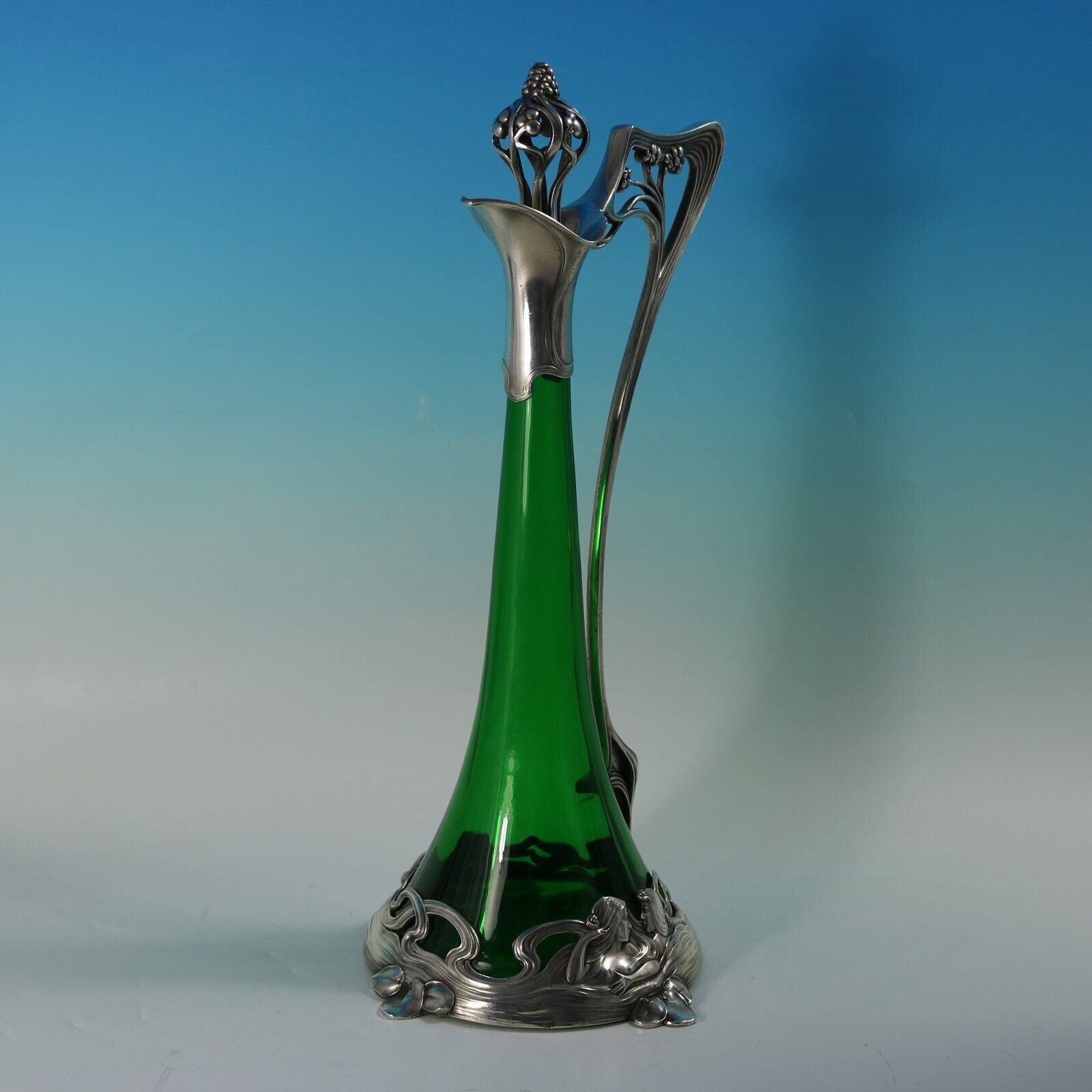 Art Nouveau Wmf Claret Jug And Stopper With Green Glass Liner photo vintage
