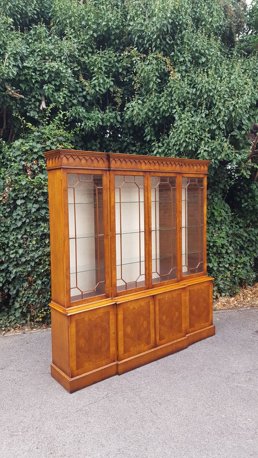 Antique Style Walnut Breakfront Library Bookcase