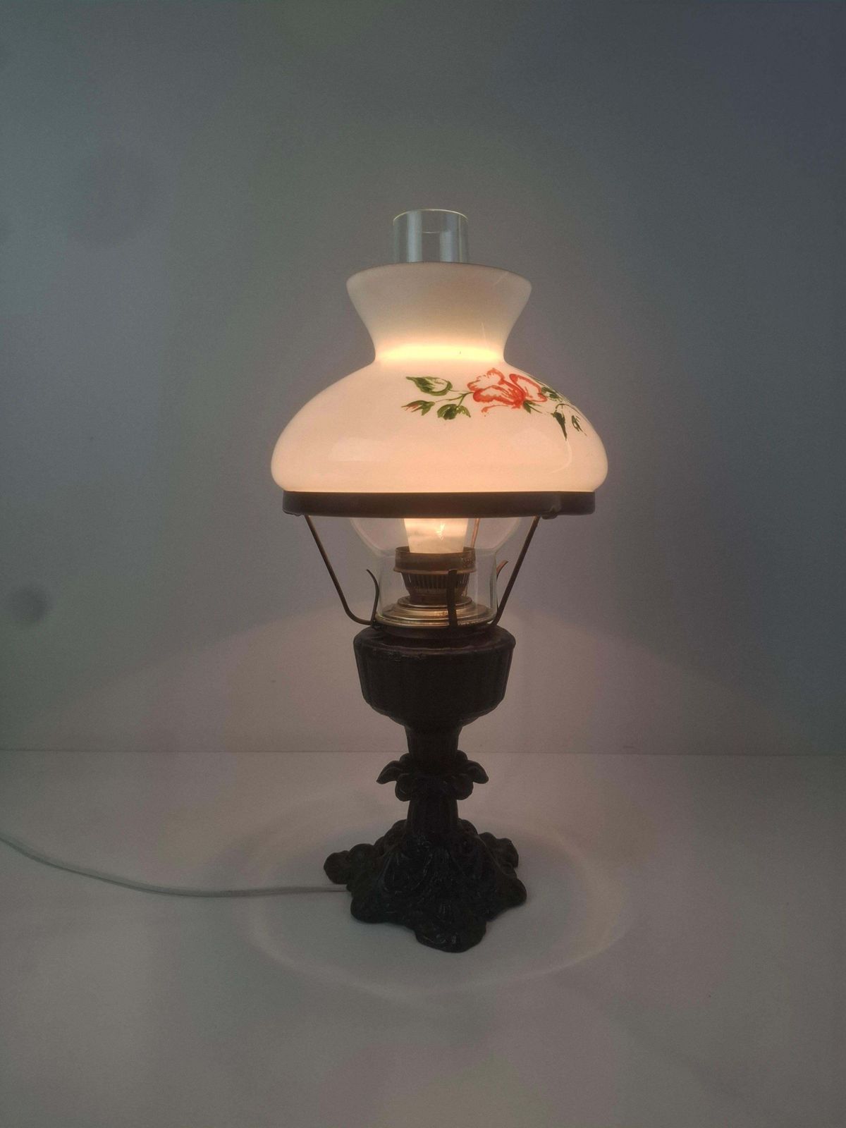 Mid Century Czech Cast Iron Glass Lamp Vintage Floral Shade Home Lighting photo buy