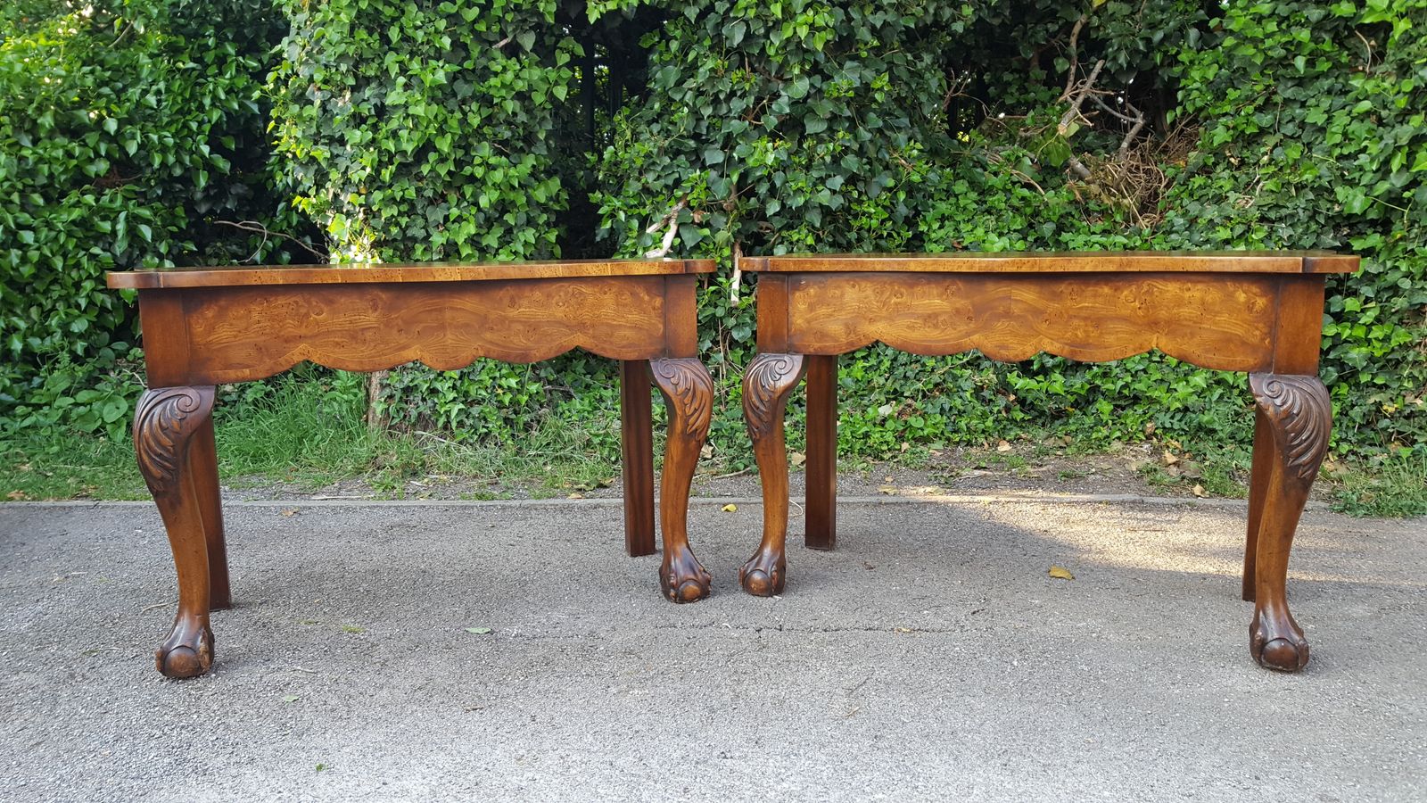 Pair Of Burr Walnut Hall Tables photo vintage