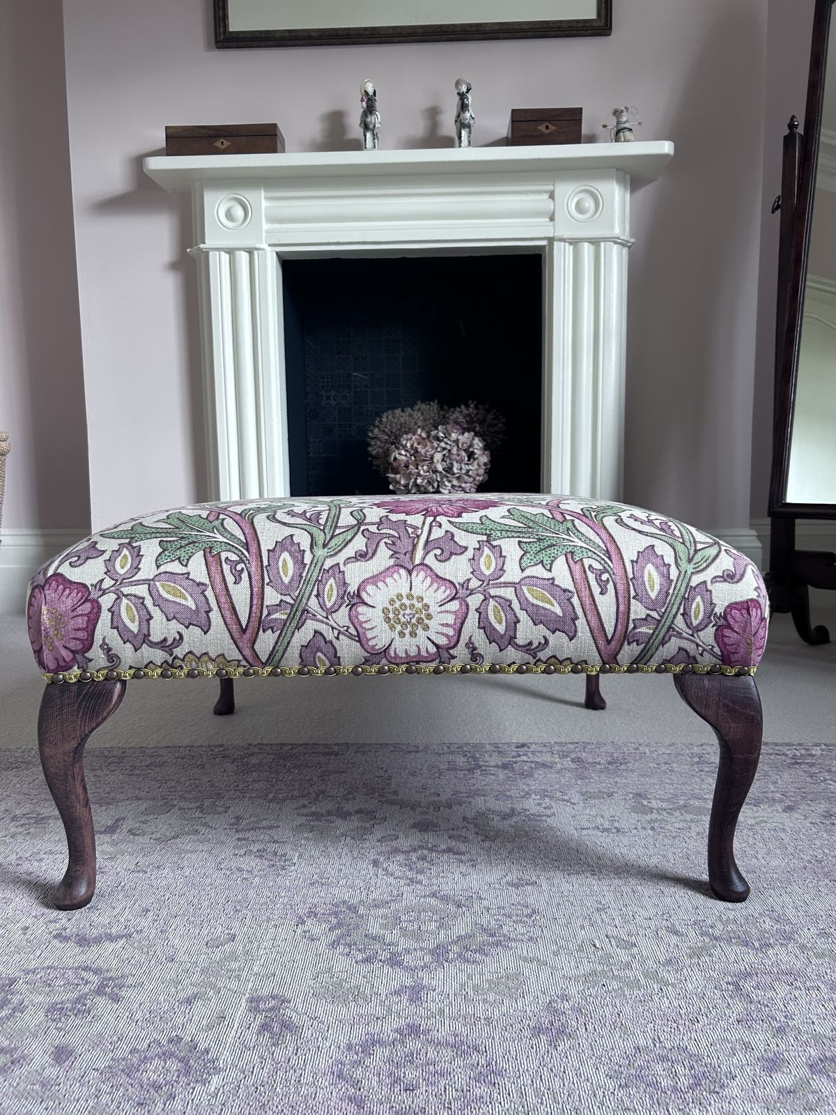 Footstool In William Morris Pinks & Roses Fabric