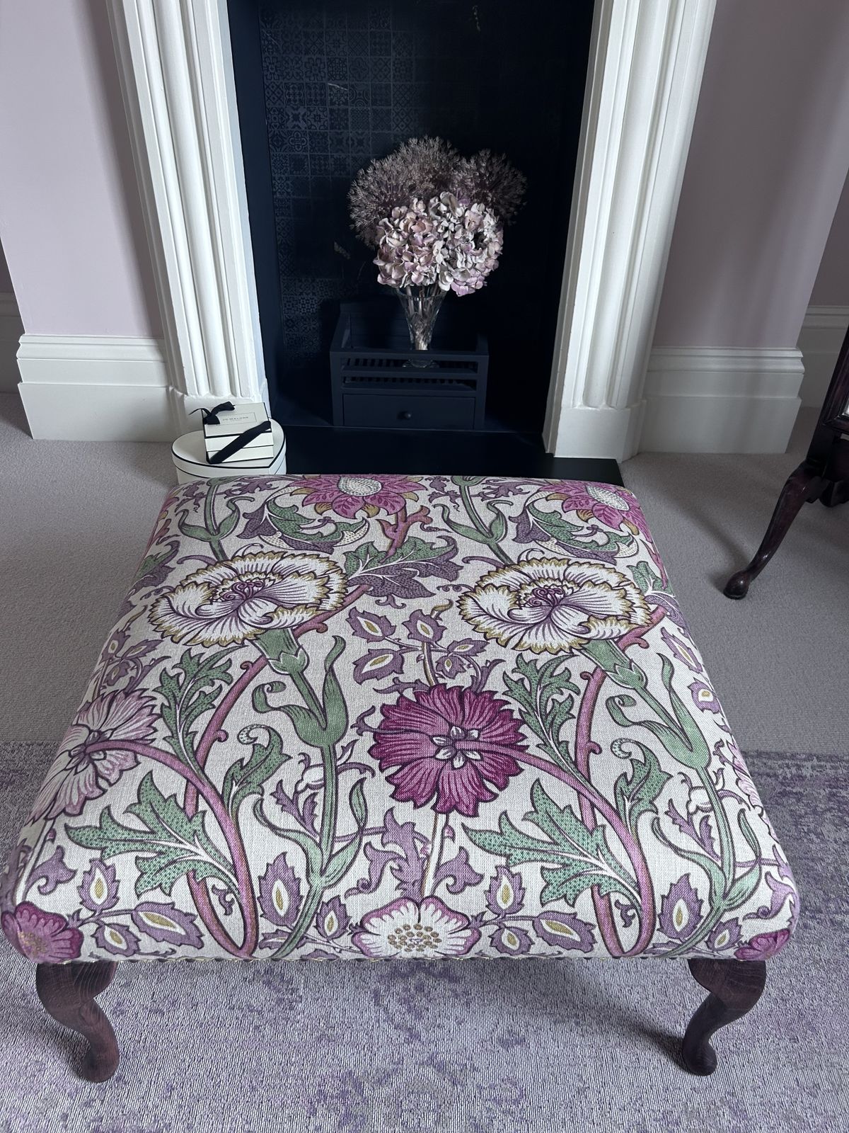 Footstool In William Morris Pinks & Roses Fabric photo furniture