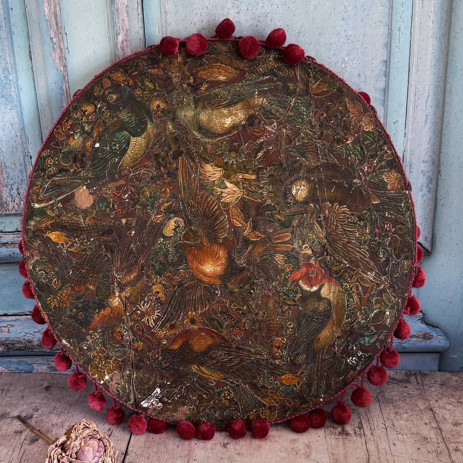 Antique Round Bird Decoupage Artwork