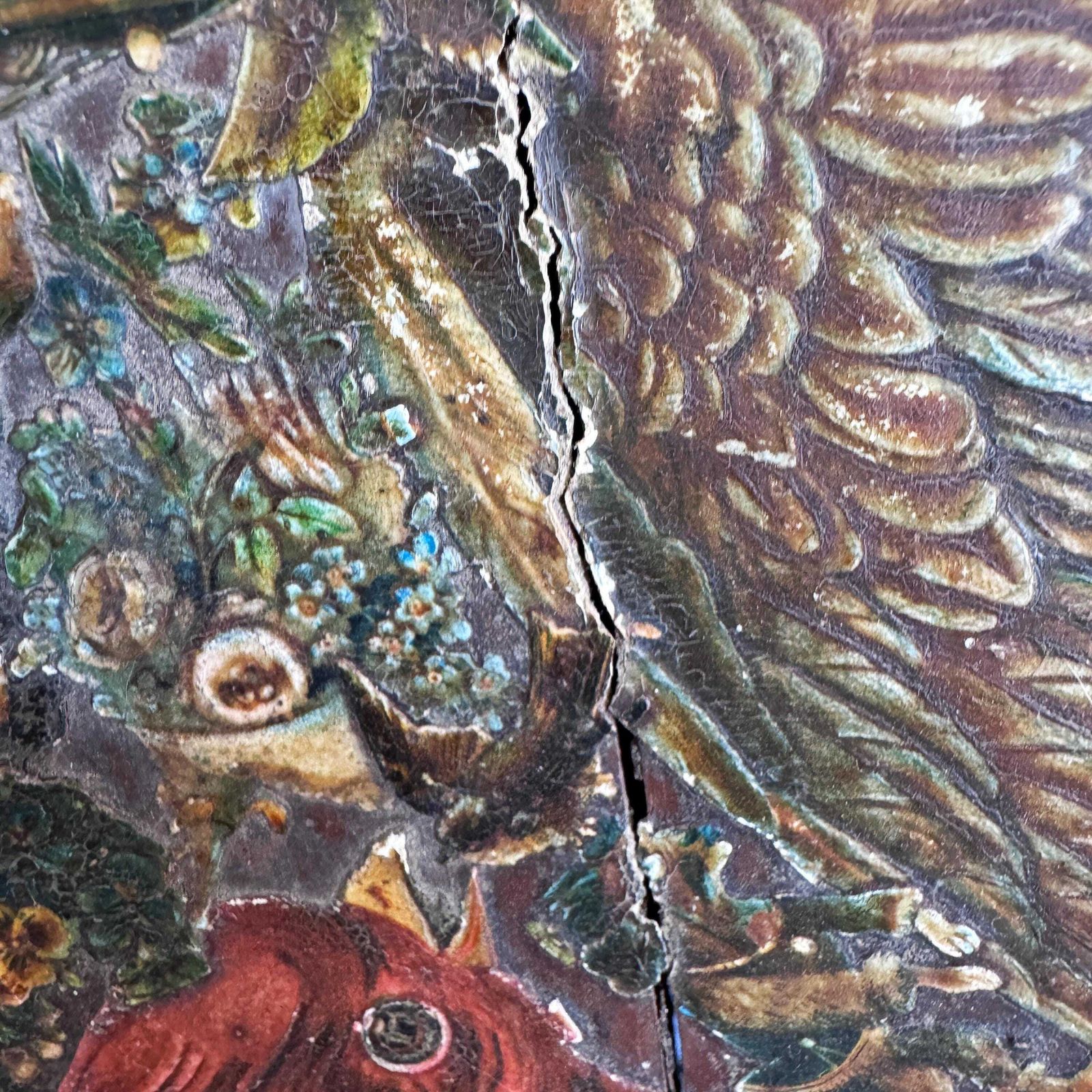 photo furniture Antique Round Bird Decoupage Artwork