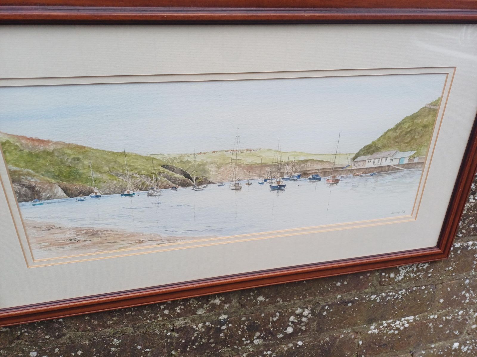 Original 1993 Harbour Watercolour Painting By Sian, Framed Coastal Landscape Art, Vintage Water Colour, Cornish Coastal Landscape photo furniture