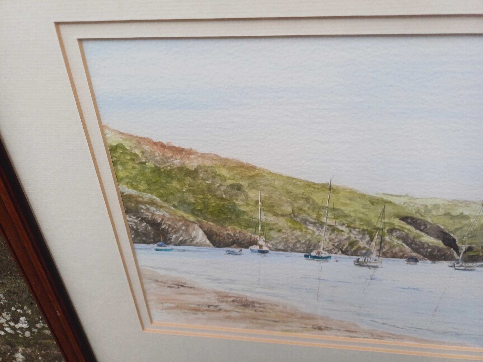 Original 1993 Harbour Watercolour Painting By Sian, Framed Coastal Landscape Art, Vintage Water Colour, Cornish Coastal Landscape photo vinterior