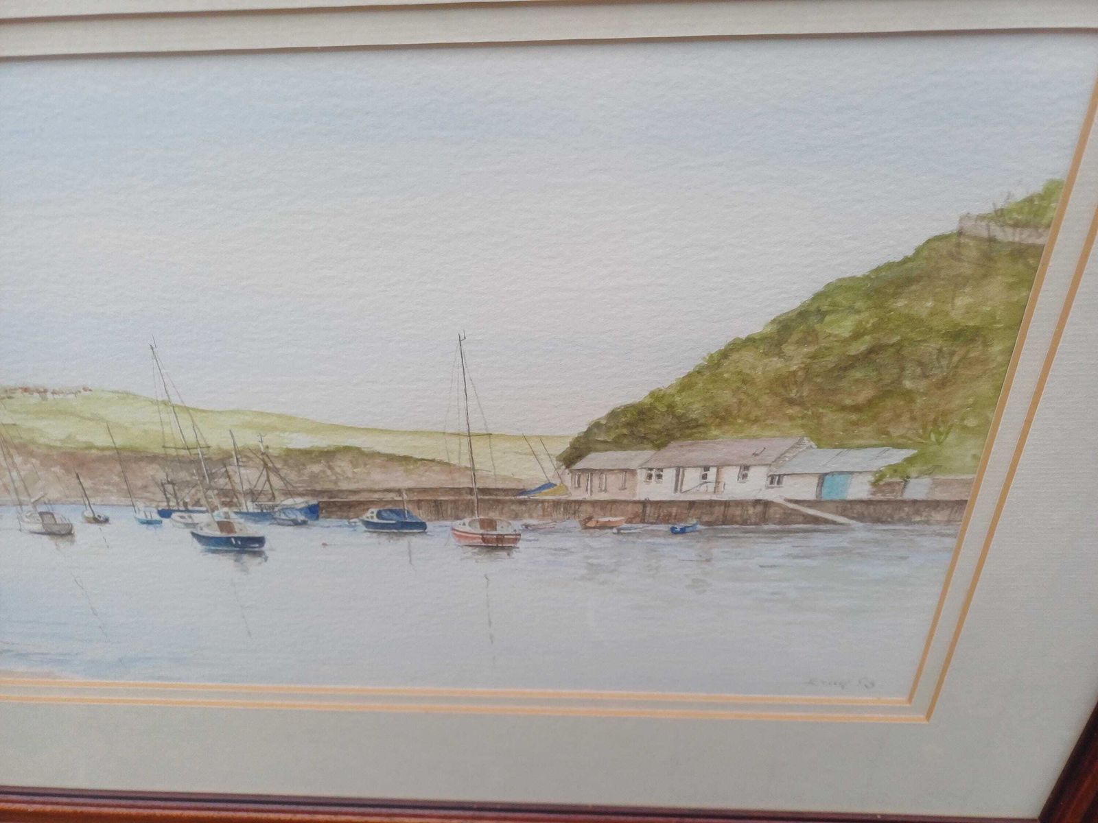 photo for sale Original 1993 Harbour Watercolour Painting By Sian, Framed Coastal Landscape Art, Vintage Water Colour, Cornish Coastal Landscape