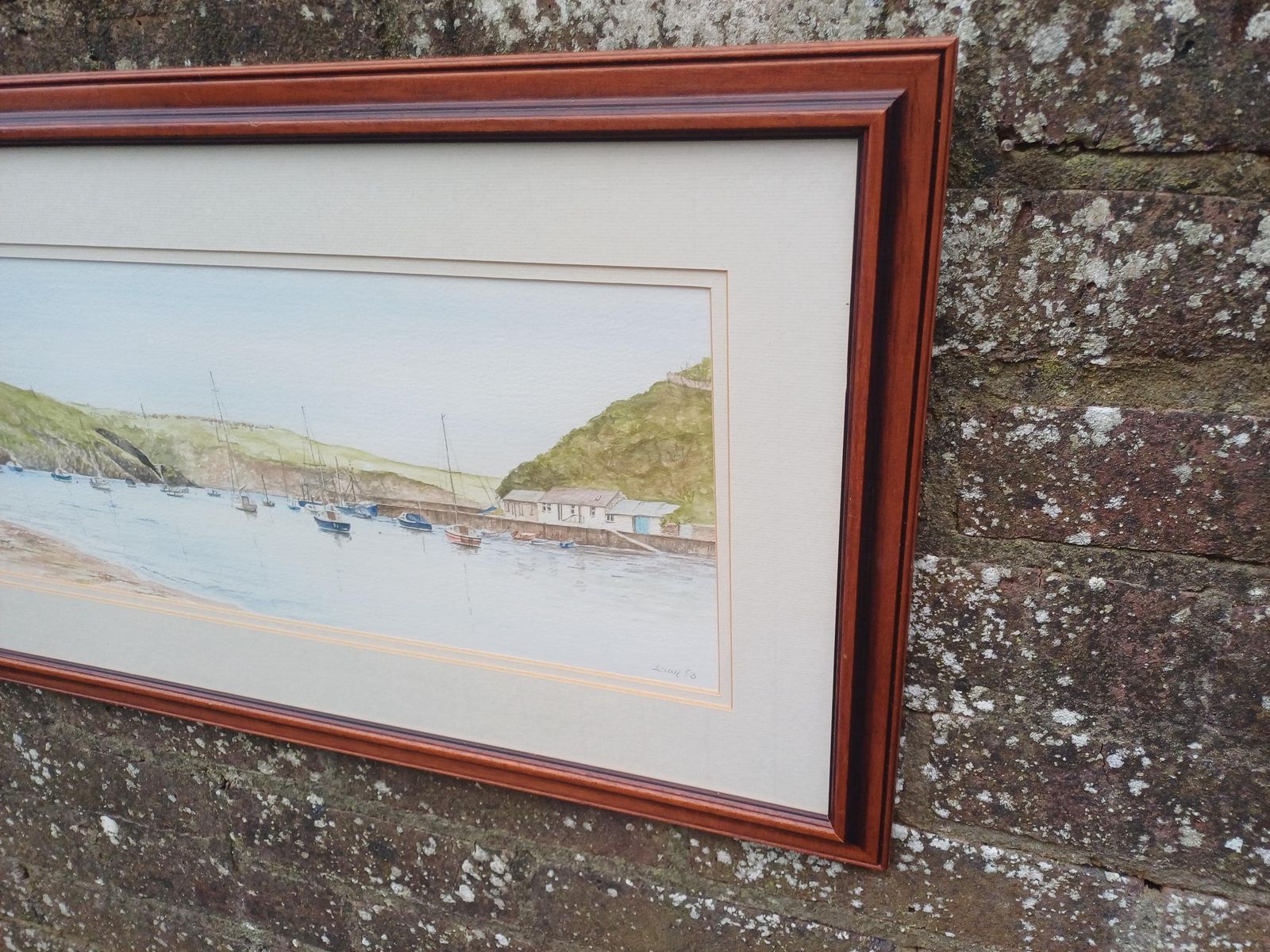 95.0 Original 1993 Harbour Watercolour Painting By Sian, Framed Coastal Landscape Art, Vintage Water Colour, Cornish Coastal Landscape photo