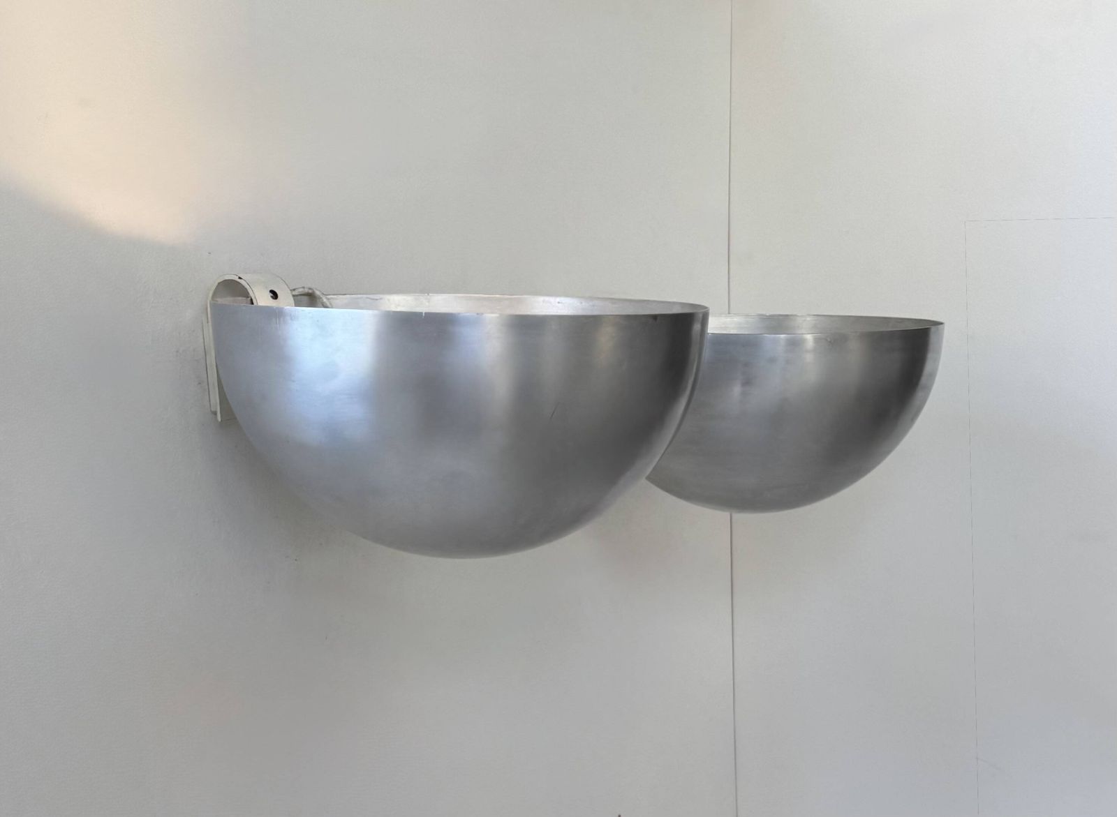 Pair Of Vintage Xl Wall Lights, Brushed Metal, Italy, 1970 photo for sale