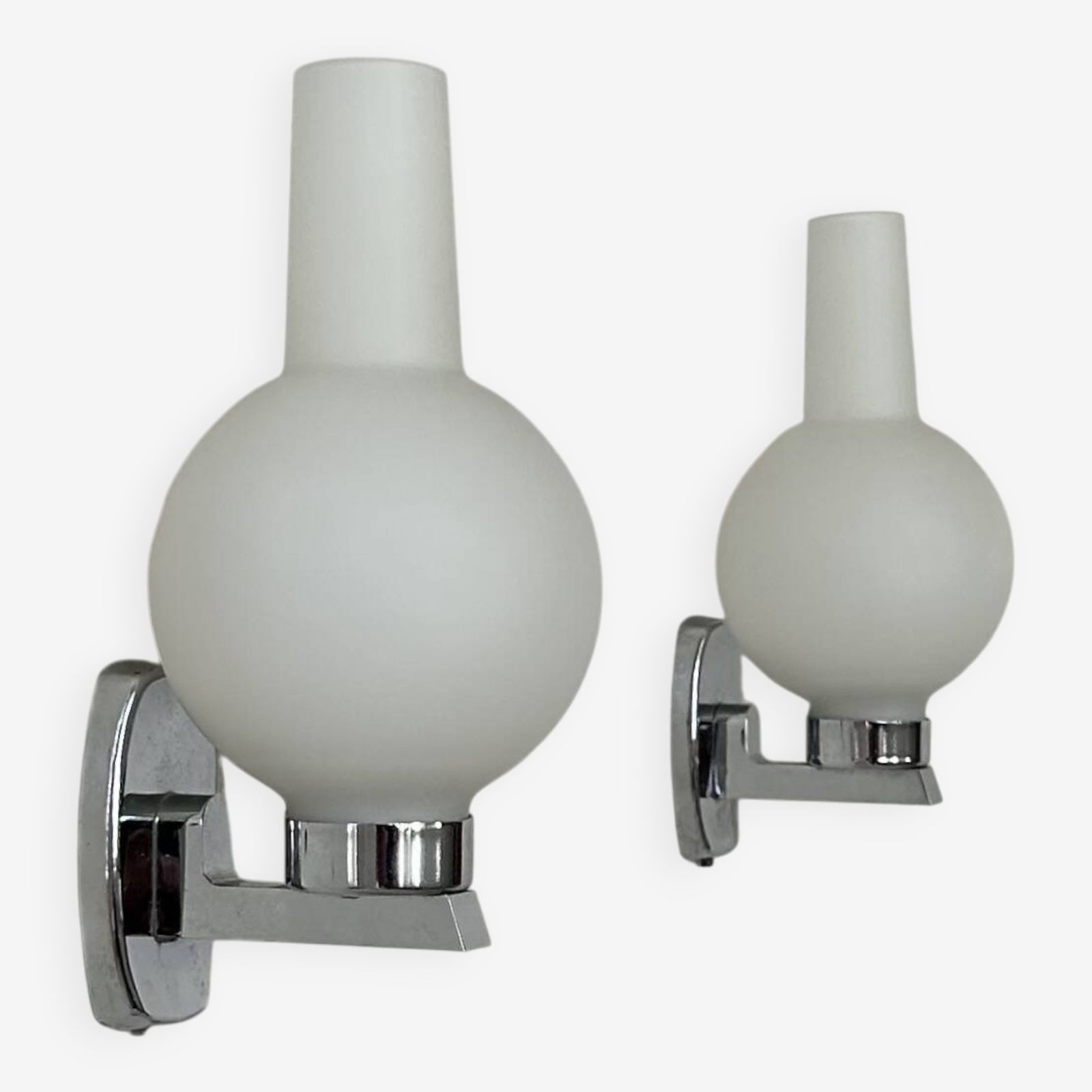 Pair Of Vintage Wall Lights In Chrome And Frosted Glass, France, 1960
