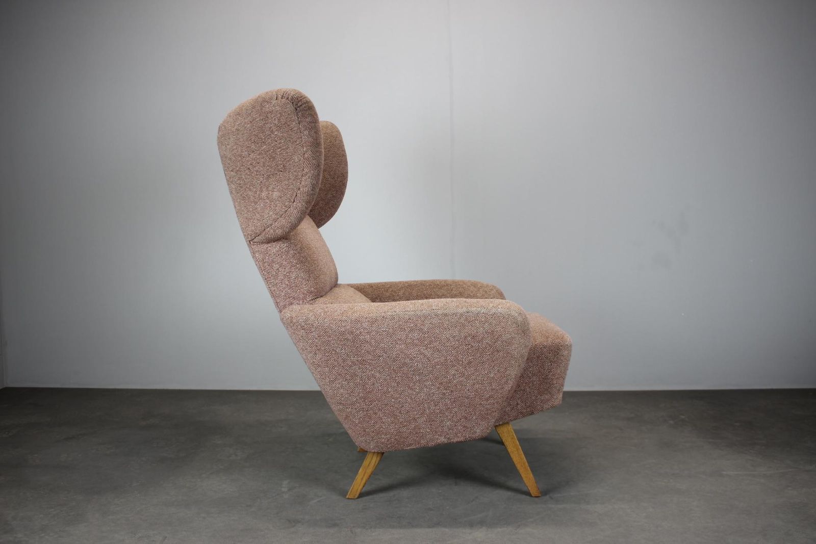 Mid Century Wingback Lounge Chair In Pink Fabric Czechoslovakia 1970s photo vinterior